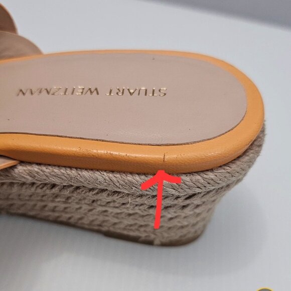 Stuart Weitzman Twist Espadrille Womens 8 Mango Leather Jute Wedge Sandal - Picture 13 of 16